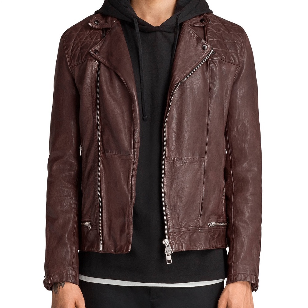 All Saints Leather Jacket - Oxblood Conroy size Large